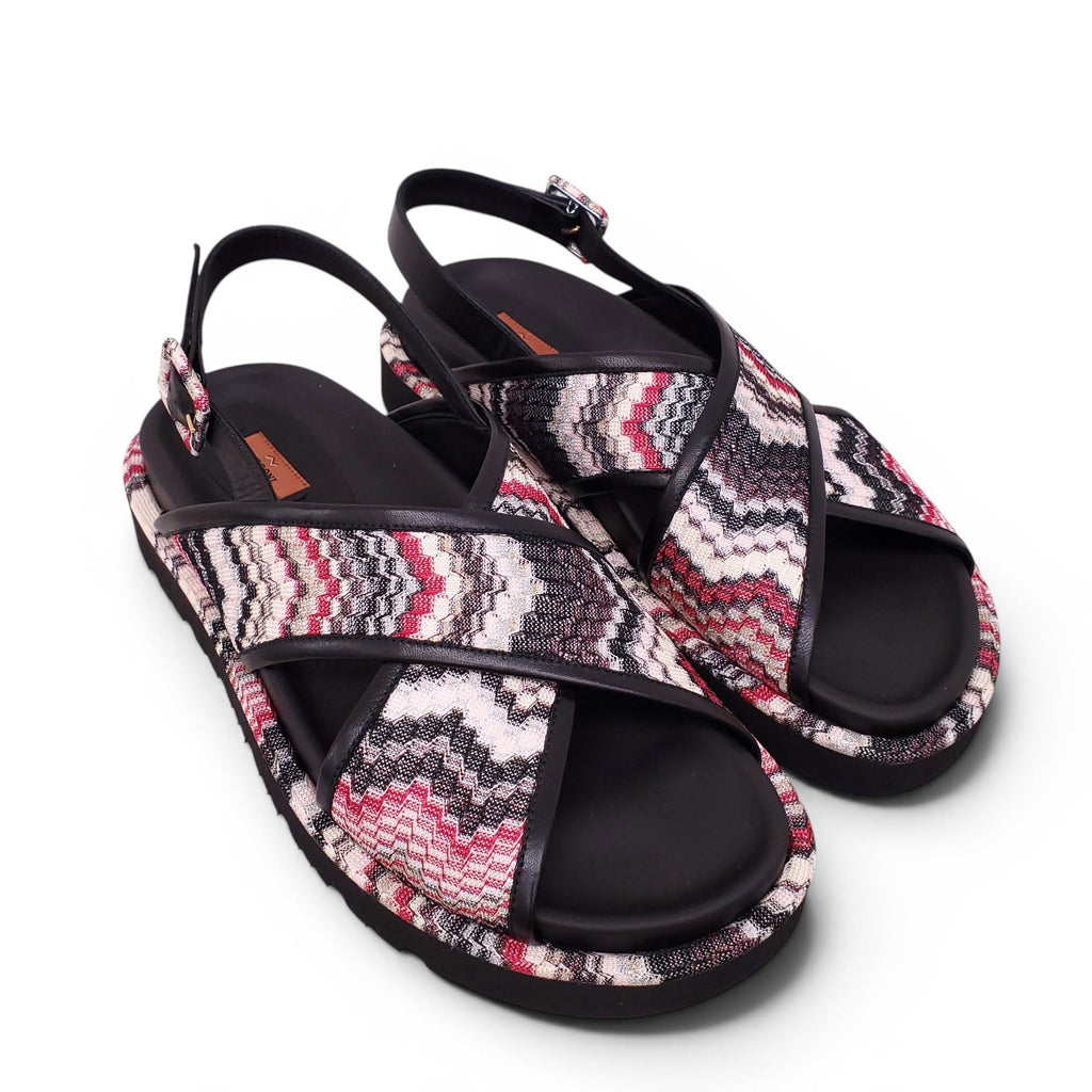 MISSONI BLACK AND MULTICOLOURED CHEVRON PATTERNED SANDALS - SIZE 40