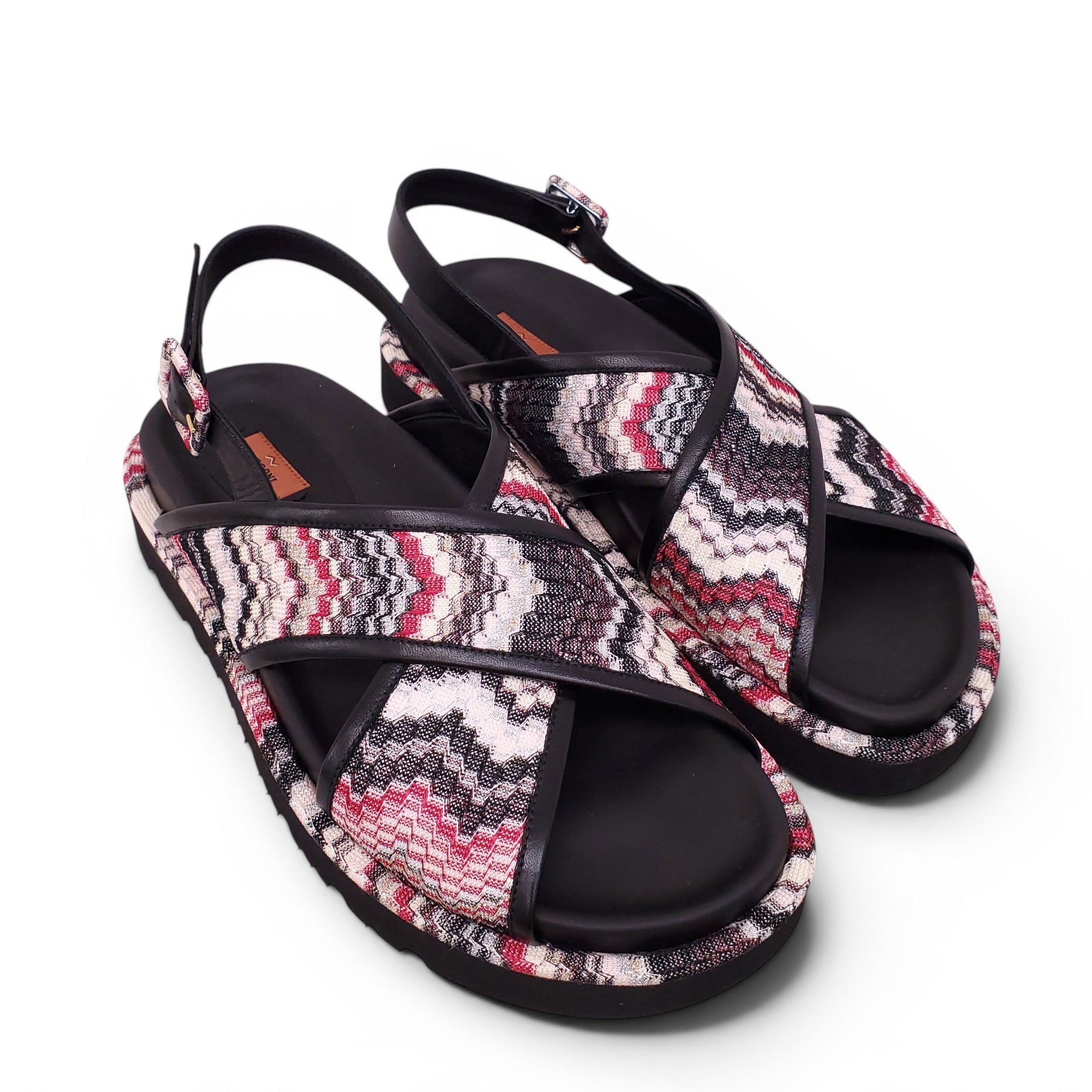 MISSONI BLACK AND MULTICOLOURED CHEVRON PATTERNED SANDALS - SIZE 40