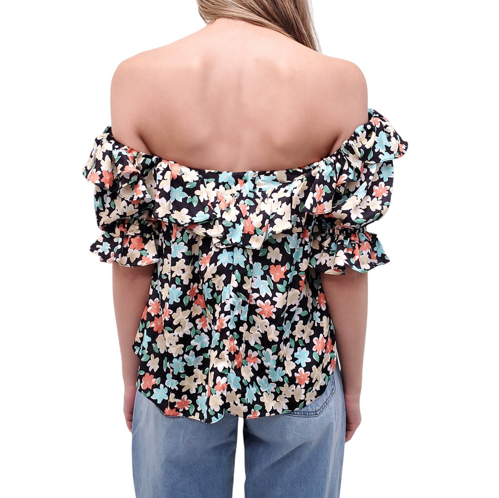 SAINT LAURENT FLORAL PATTERNED RUFFLE TOP - SIZE 38