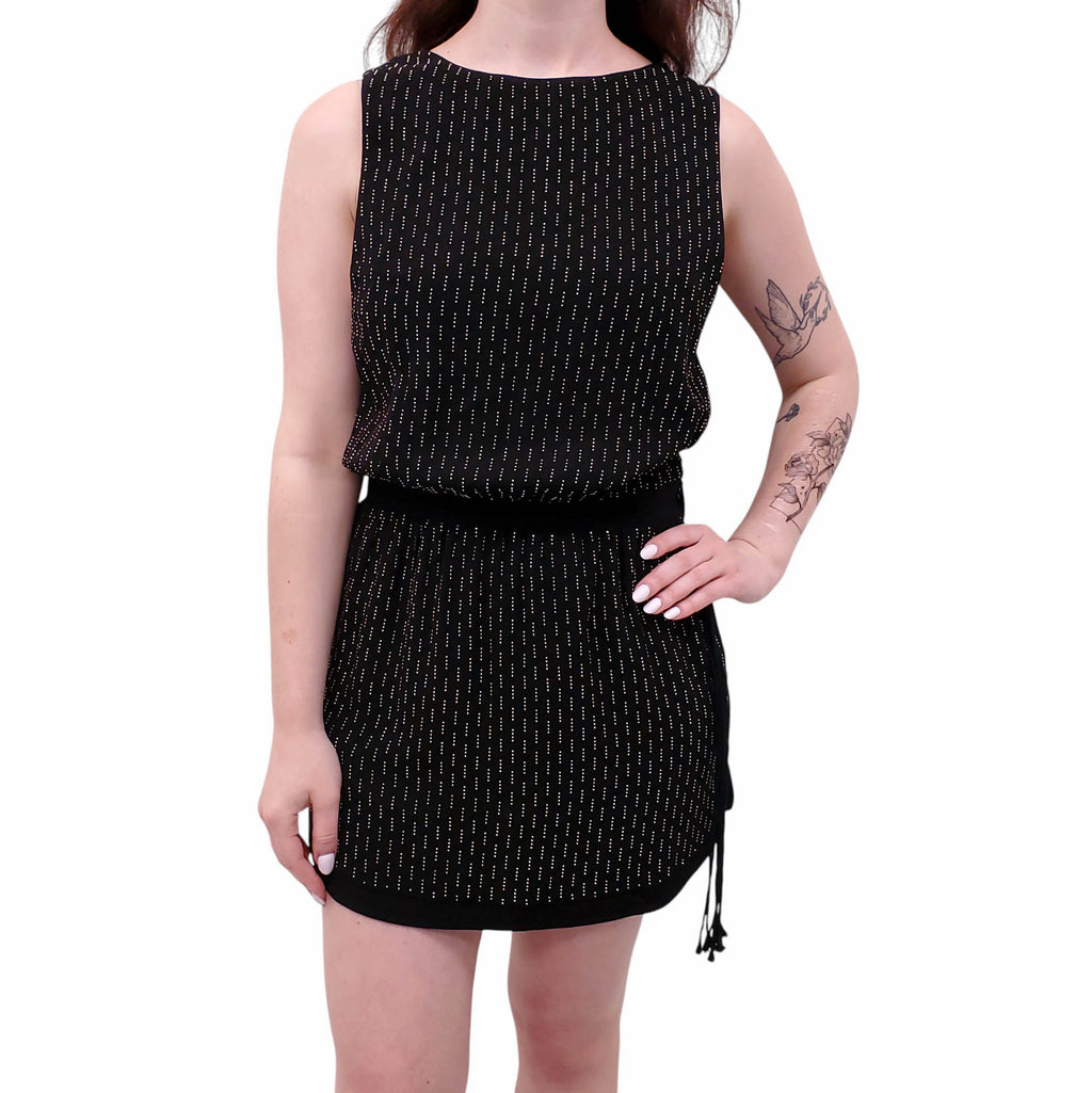 SAINT LAURENT BLACK DRESS WITH GOLD STUDDED DETAIL - SIZE 38