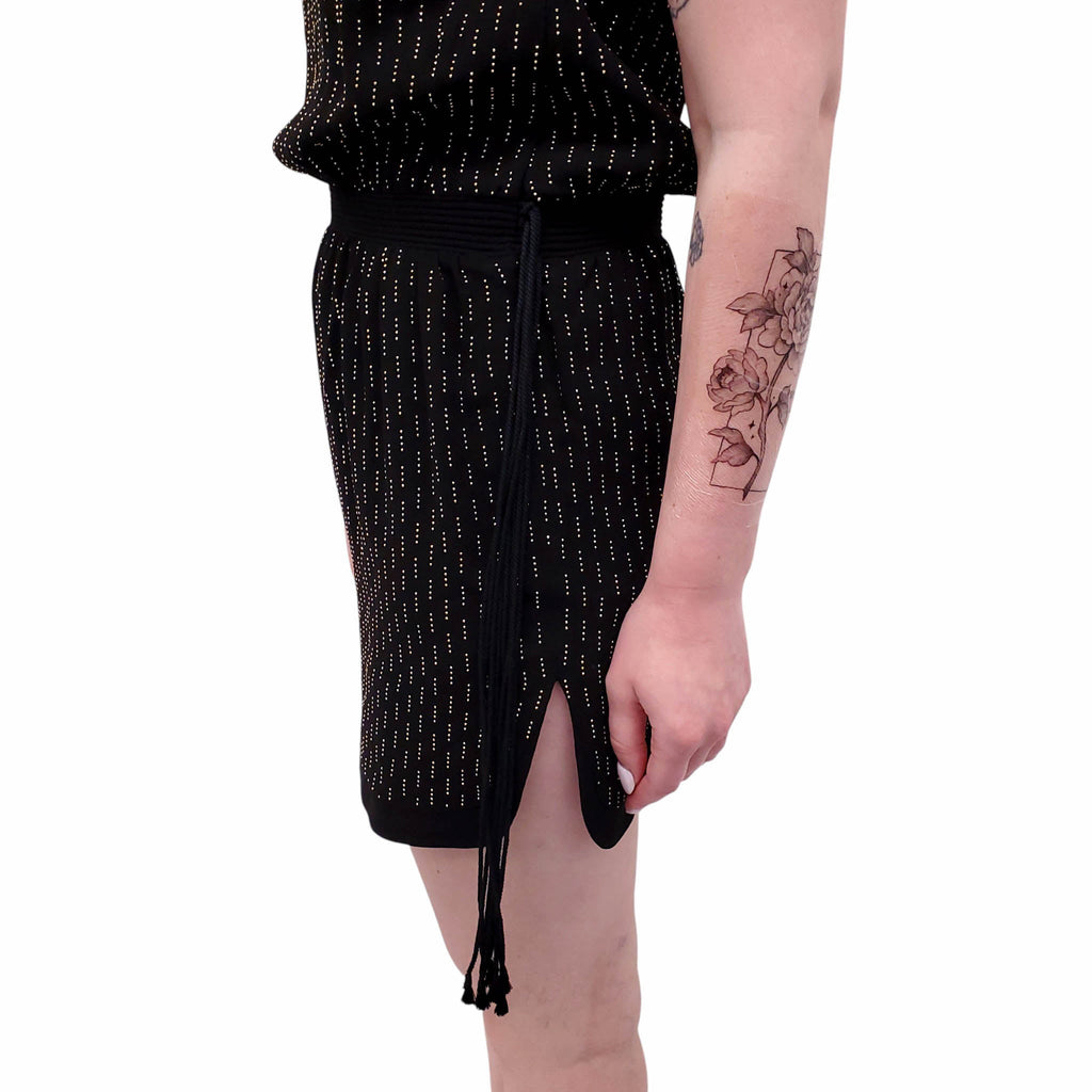 SAINT LAURENT BLACK DRESS WITH GOLD STUDDED DETAIL - SIZE 38