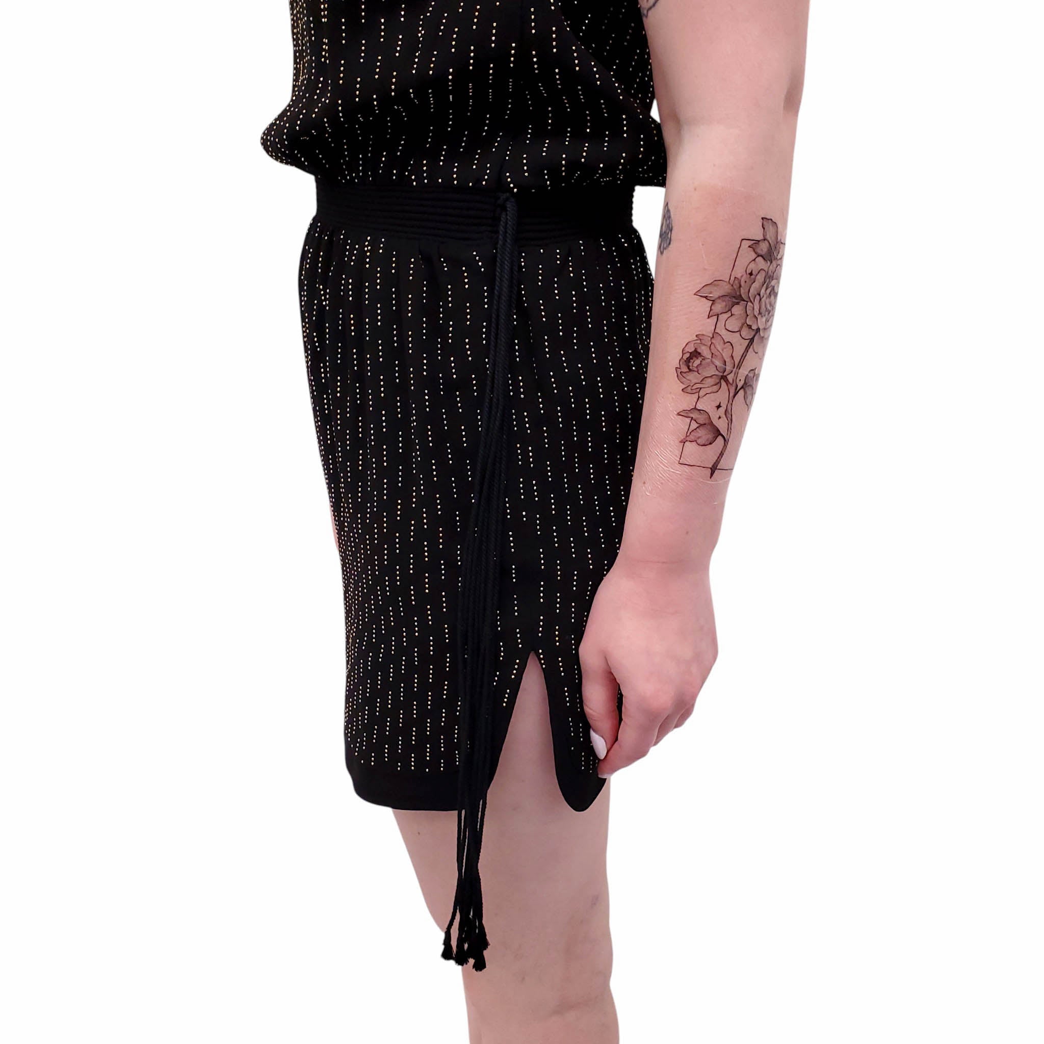 SAINT LAURENT BLACK DRESS WITH GOLD STUDDED DETAIL - SIZE 38