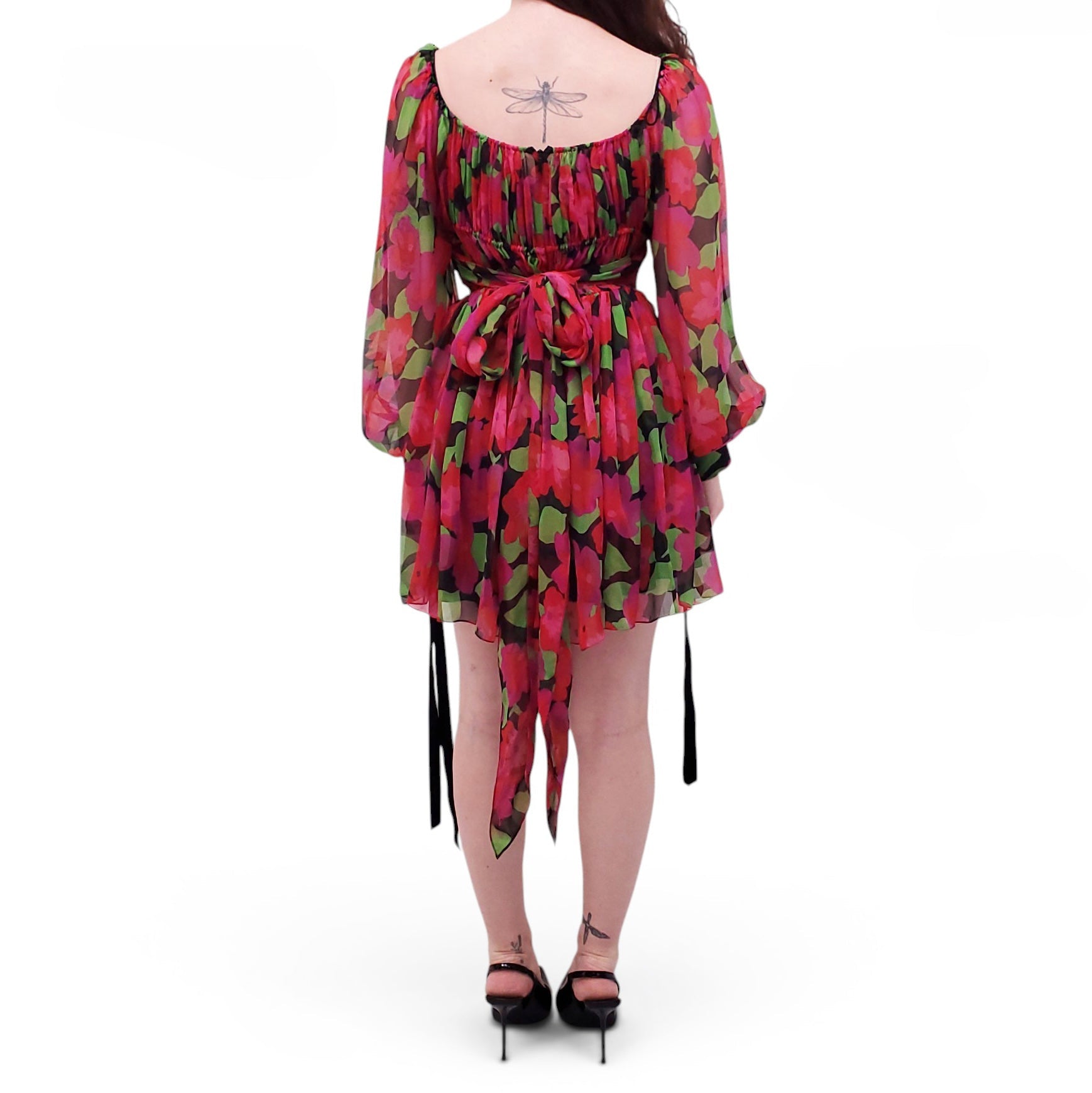 SAINT LAURENT PINK AND GREEN FLORAL MINI DRESS - SIZE 40