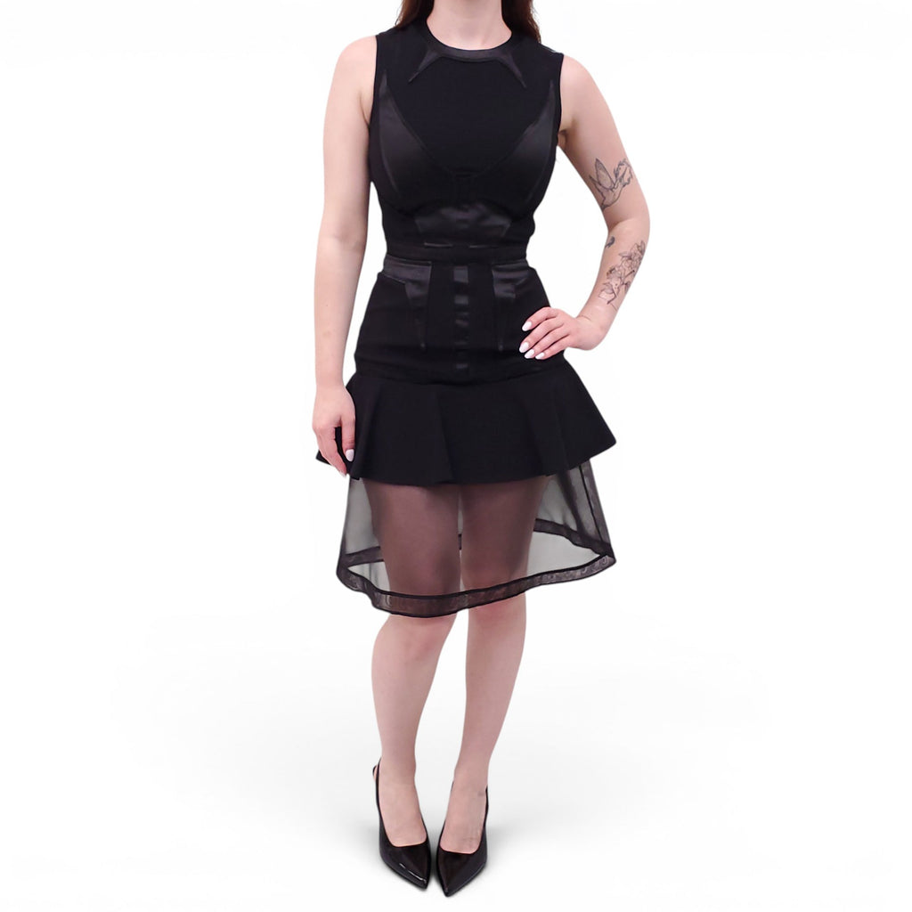 GIVENCHY BLACK PEPLUM DRESS WITH SATIN DETAILS - SIZE 36
