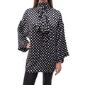 SAINT LAURENT BLACK AND WHITE OVERSIZED POLKA DOT SATIN TIE-NECK BLOUSE - SIZE 38