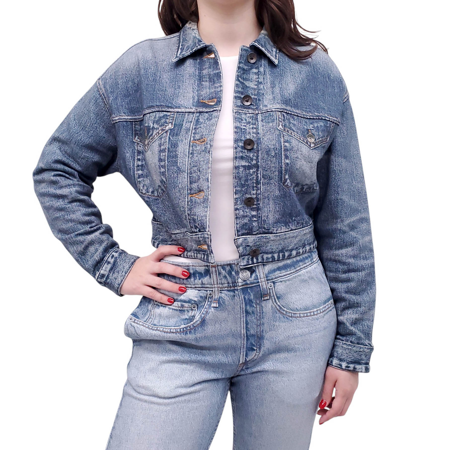 RAG & BONE MEL CROPPED MIRAMAR TRUCKER JACKET - SIZE S
