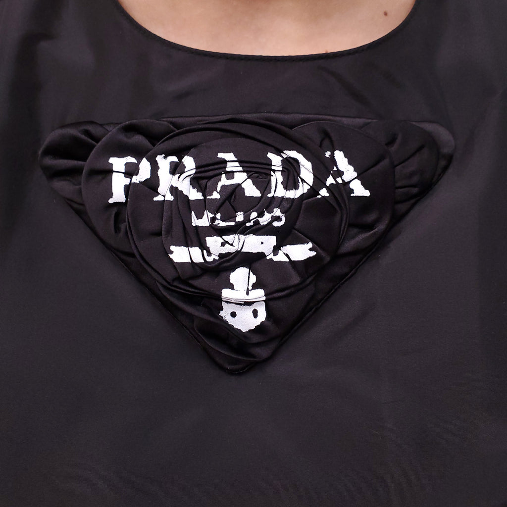 PRADA BLACK SILK LOGO BLOUSE - SIZE 40