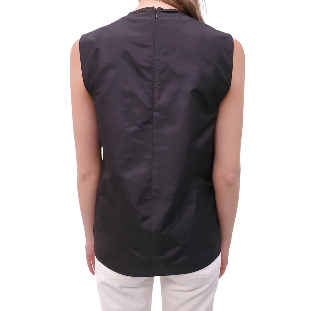 PRADA BLACK SILK LOGO BLOUSE - SIZE 40
