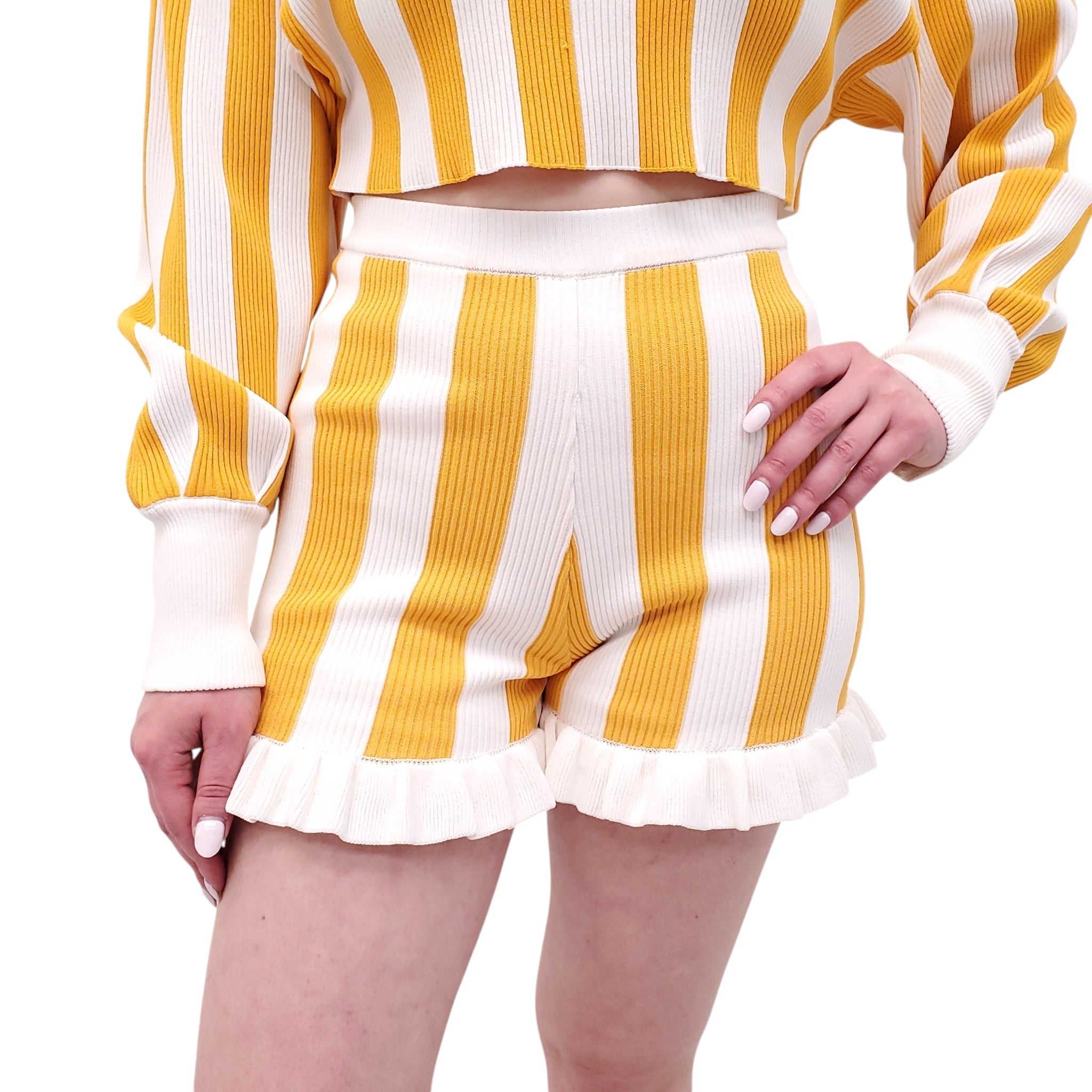 RAISA VANESSA YELLOW AND WHITE STRIPED SWEATER SET - SIZE 38