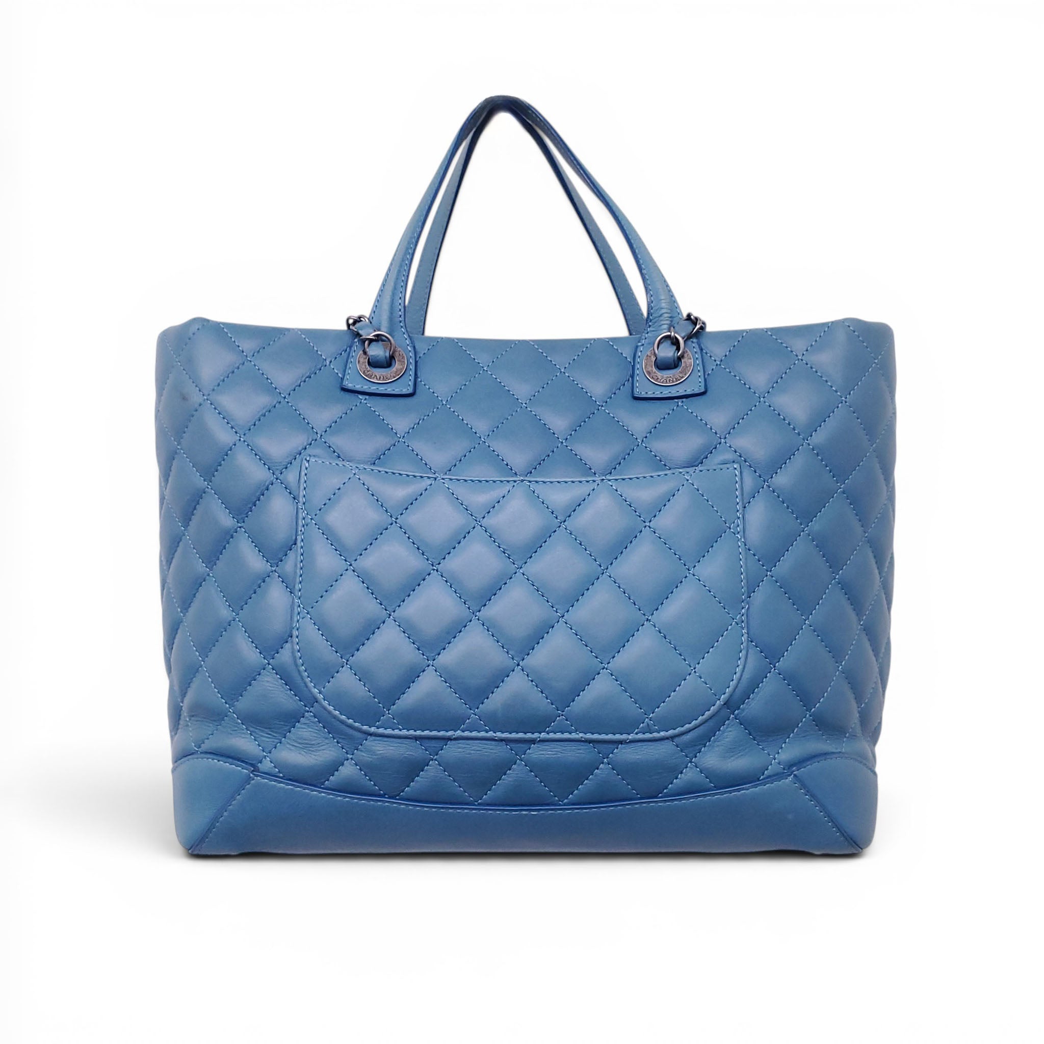 CHANEL BLUE LEATHER TOTE BAG
