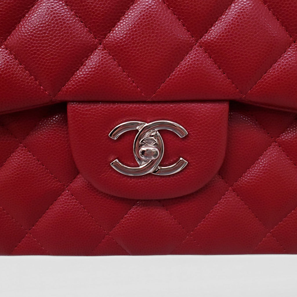 CHANEL RED CAVIAR LEATHER FLAP BAG