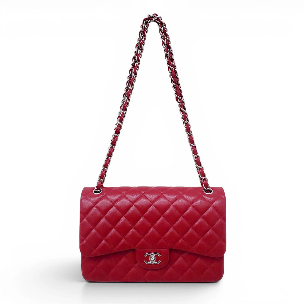 CHANEL RED CAVIAR LEATHER FLAP BAG
