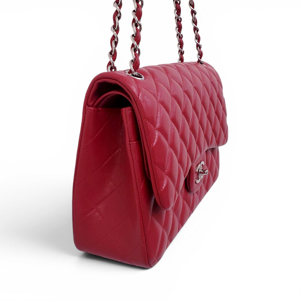 CHANEL RED CAVIAR LEATHER FLAP BAG