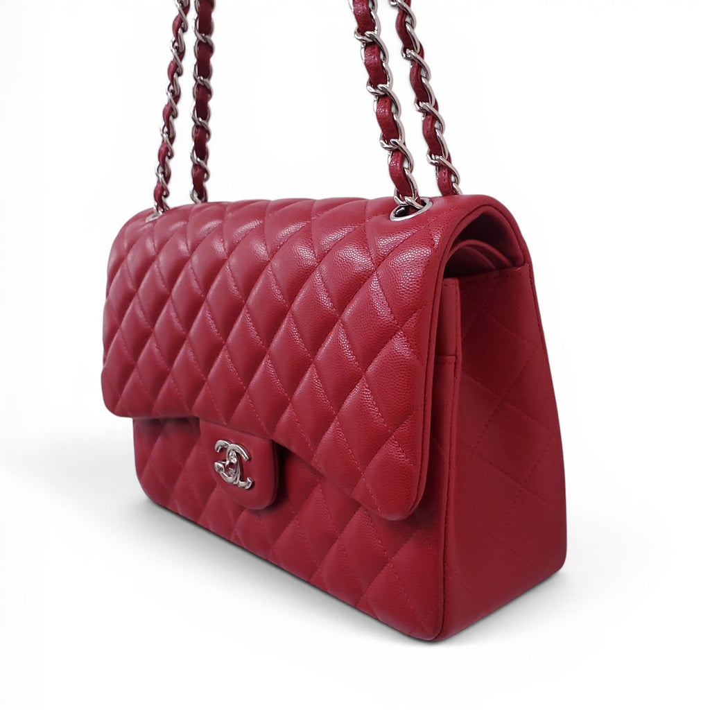 CHANEL RED CAVIAR LEATHER FLAP BAG