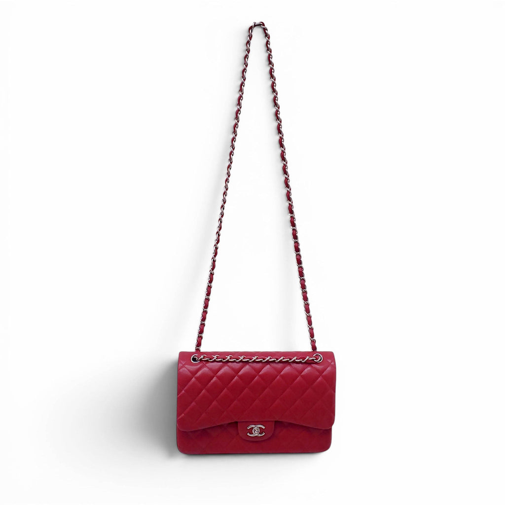 CHANEL RED CAVIAR LEATHER FLAP BAG