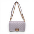 CHANEL GREY LEATHER CHEVRON BOY BAG