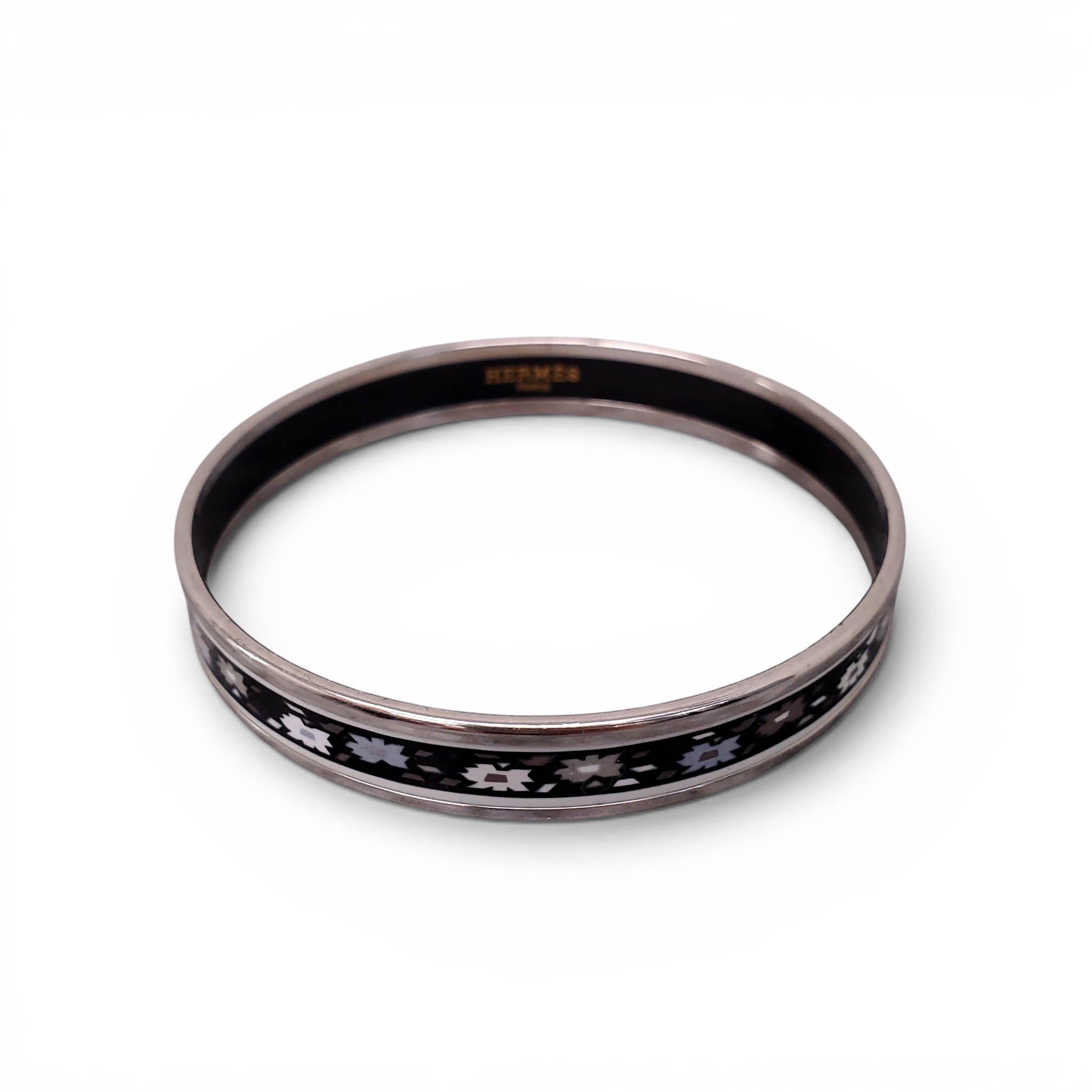 HERMÈS THIN GEOMETRIC FLORAL PATTERNED BANGLE - SIZE 70