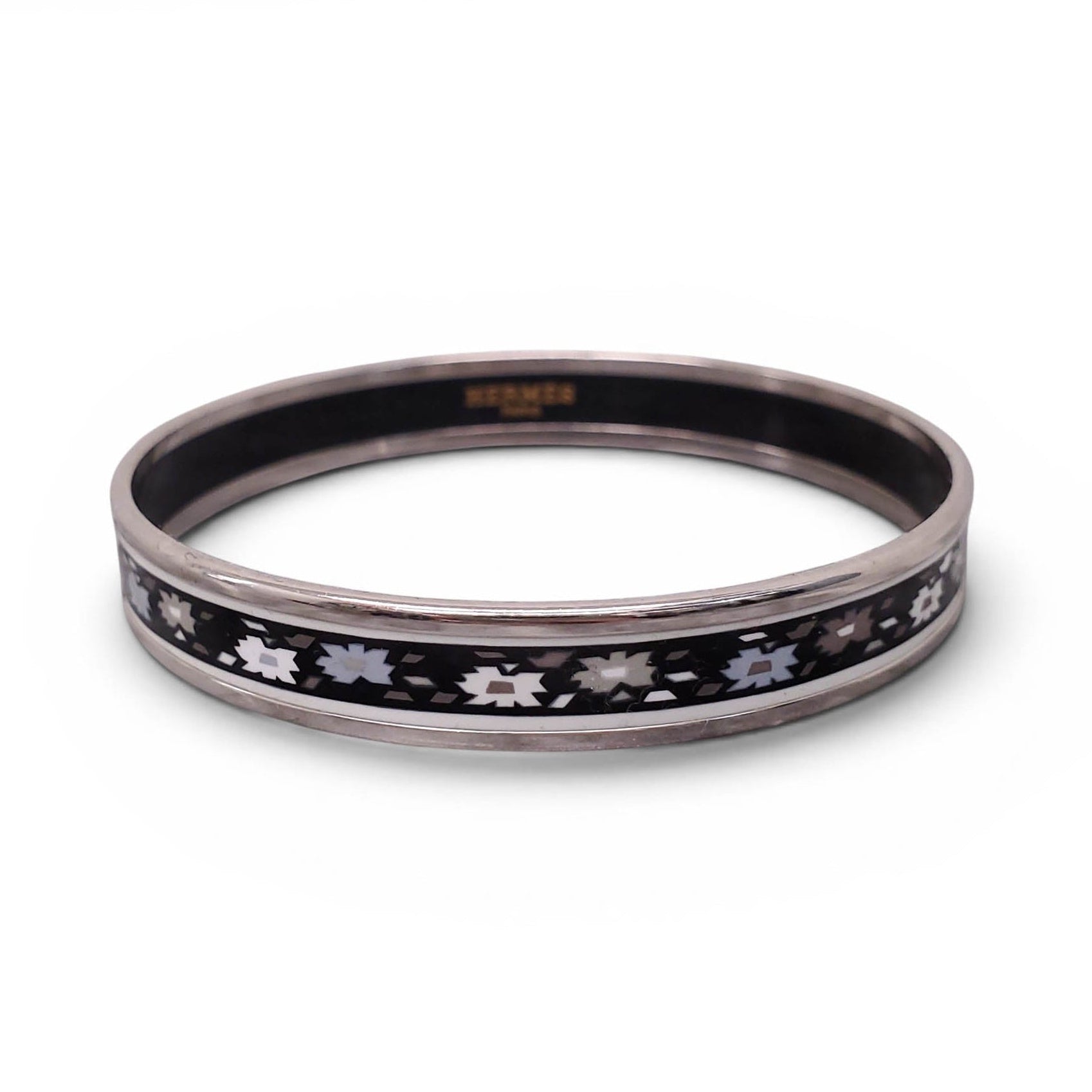 HERMÈS THIN GEOMETRIC FLORAL PATTERNED BANGLE - SIZE 70