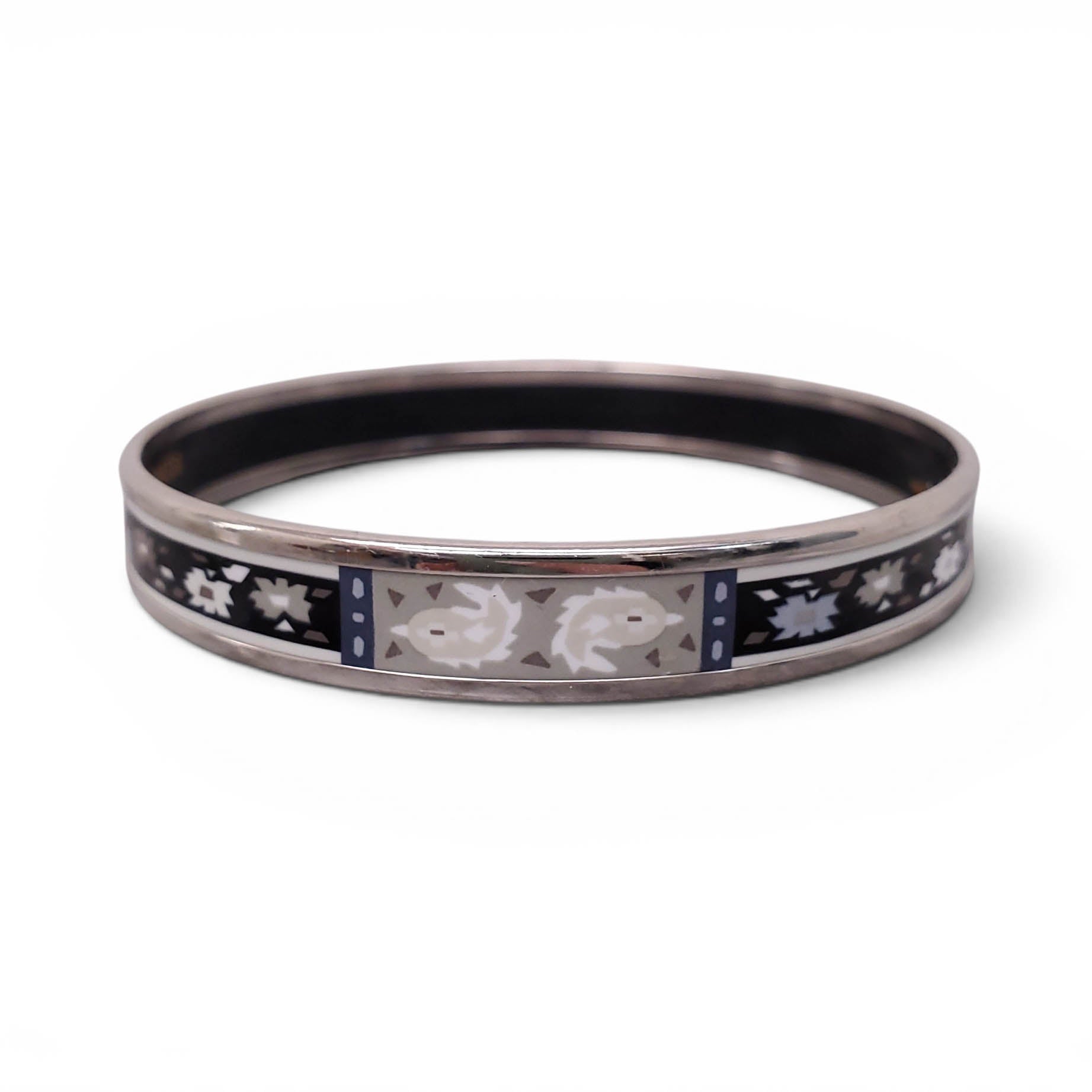 HERMÈS THIN GEOMETRIC FLORAL PATTERNED BANGLE - SIZE 70