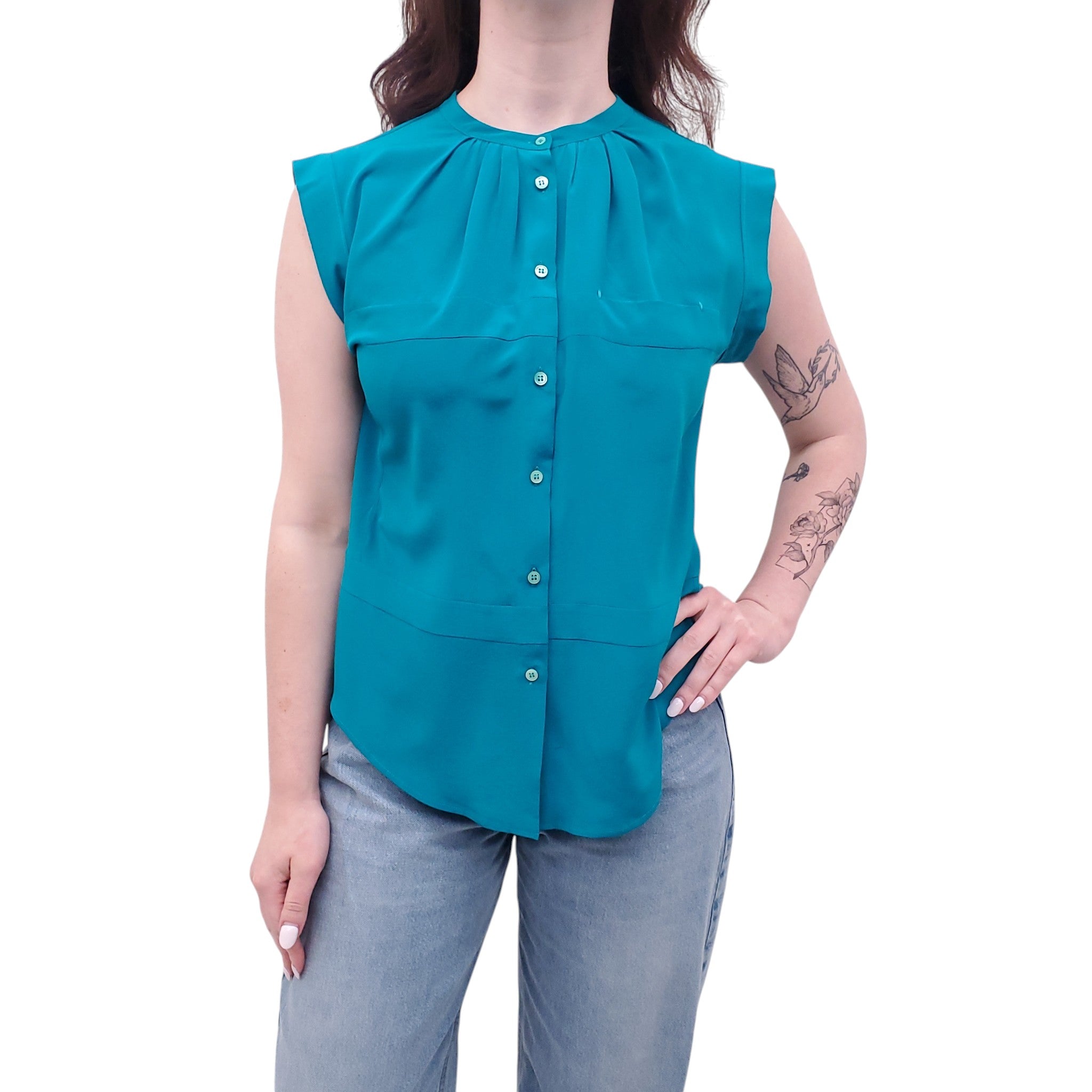 MIU MIU TURQUOISE SILK BLOUSE - SIZE 42