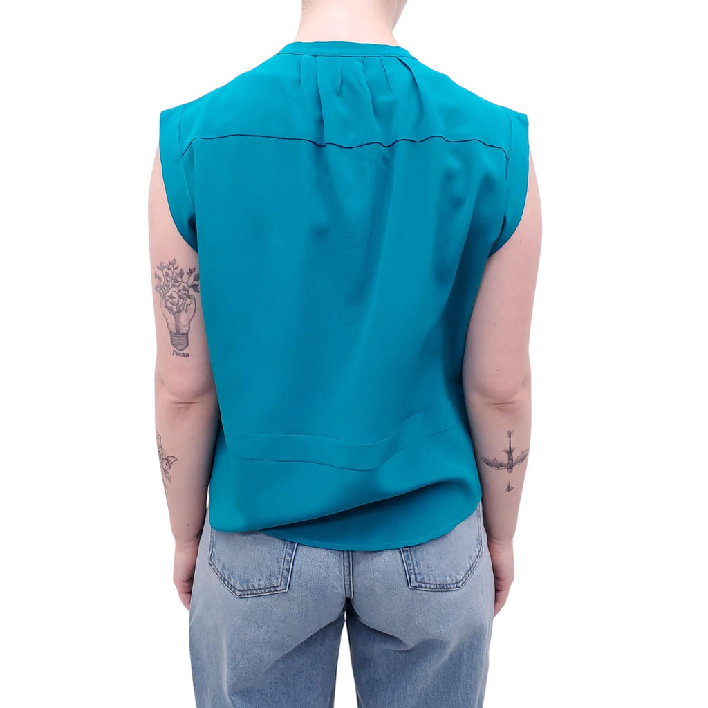 MIU MIU TURQUOISE SILK BLOUSE - SIZE 42