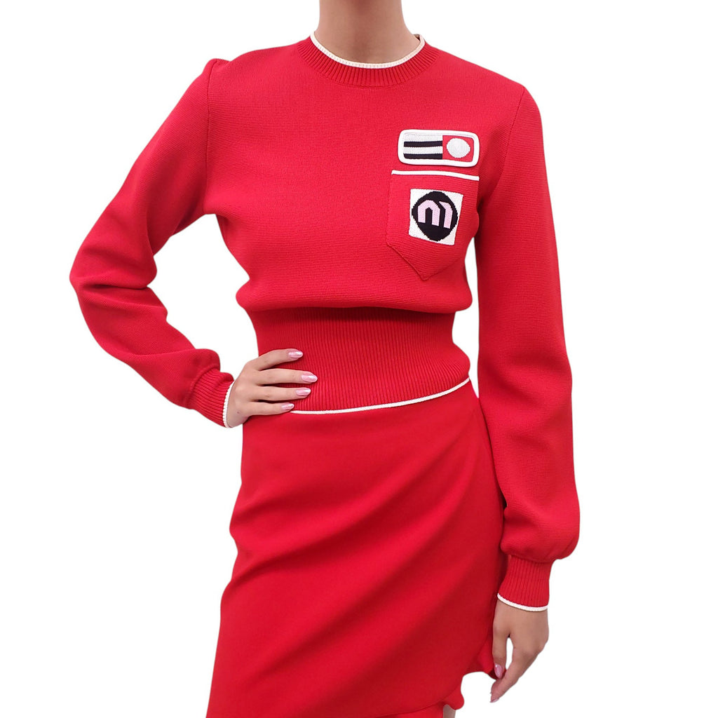 MIU MIU RED GRAPHIC KNIT SWEATER - SIZE 42