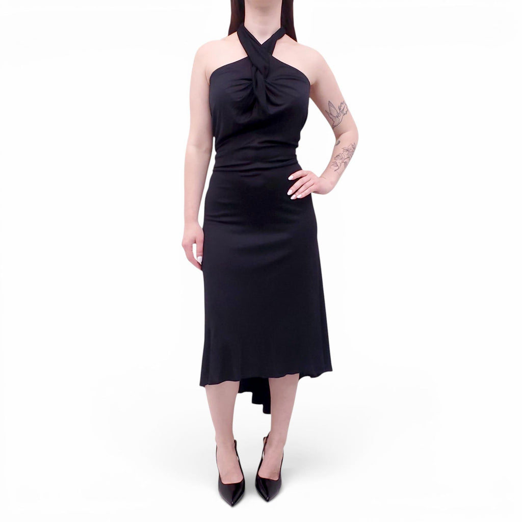 MIU MIU BLACK HALTER TWIST DRESS - SIZE 42
