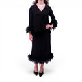 VINTAGE BLACK POLKA DOT FEATHER JACKET AND SKIRT SUIT