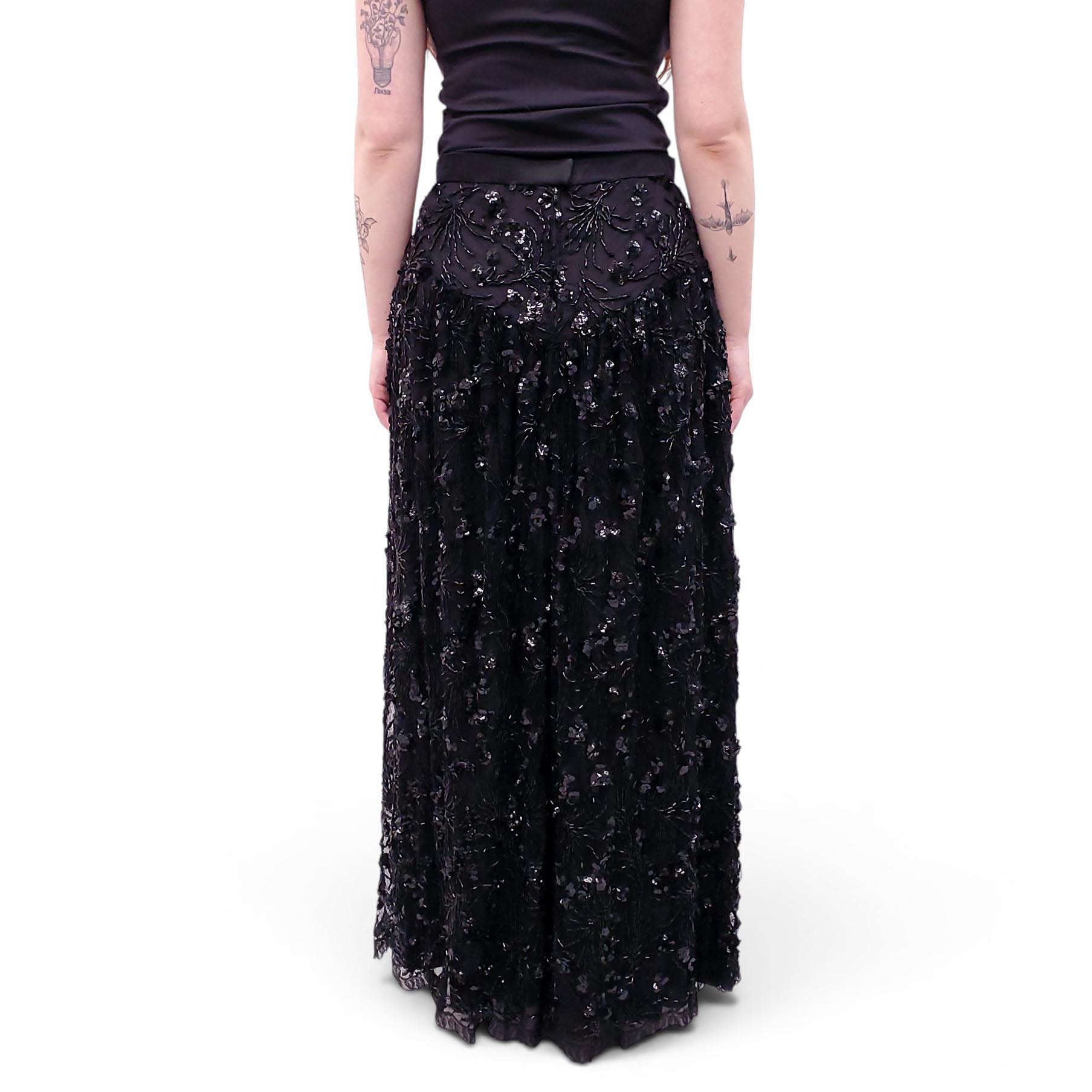 VINTAGE BLACK SEQUIN SKIRT - SIZE S