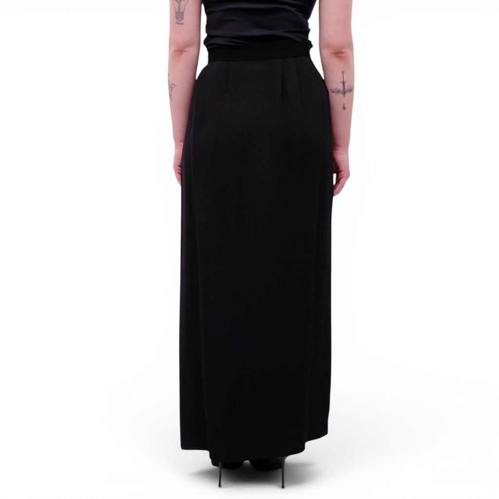 YVES SAINT LAURENT RIVE GAUCHE BLACK PLEATED MIDI SKIRT - SIZE XS