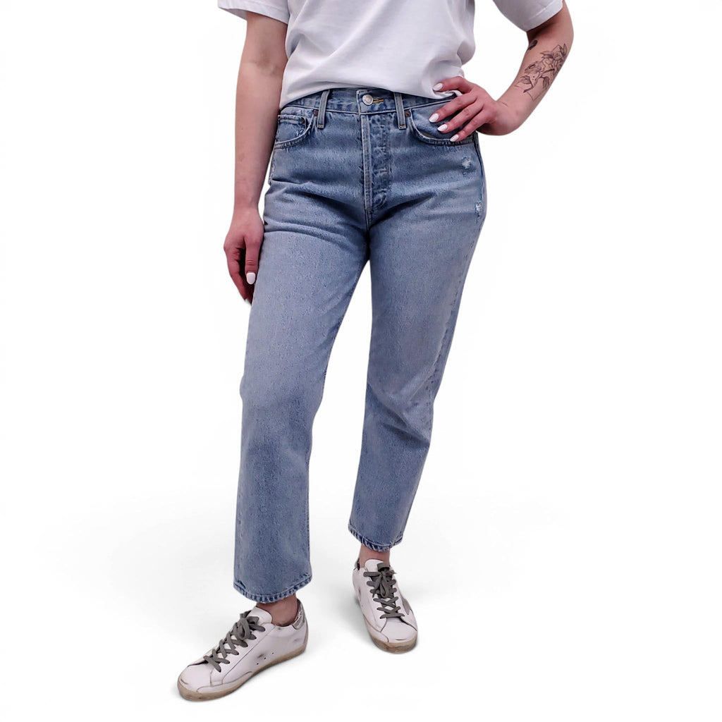 AGOLDE LIGHT WASH 'PARKER JEAN' WITH DISTRESSED DETAILS - SIZE 26