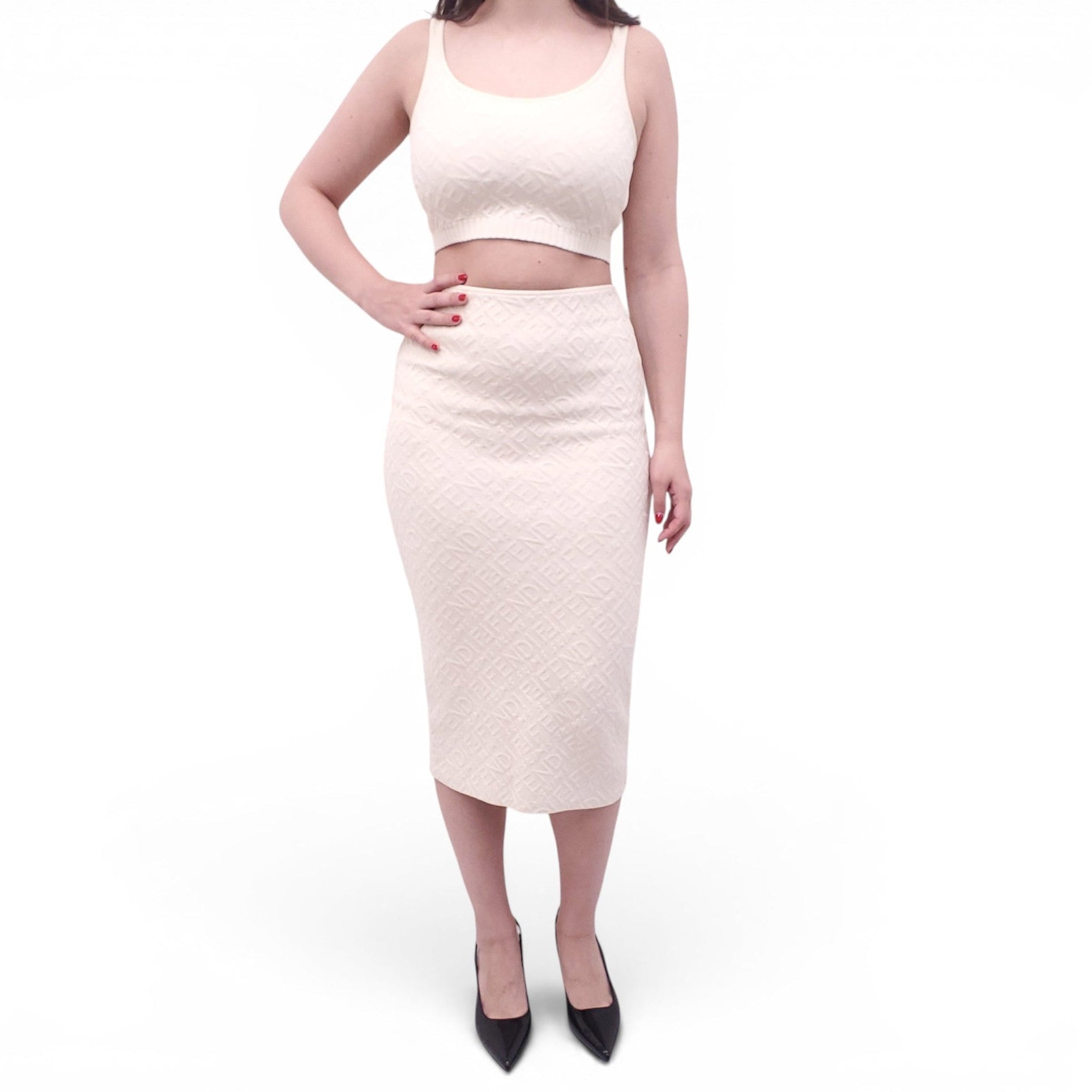 FENDI x SKIMS CREAM LOGO SKIRT SET - SIZE 42