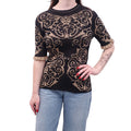 FENDI BLACK PATTERNED RIBBED SHORT-SLEEVE SWEATER - SIZE 42