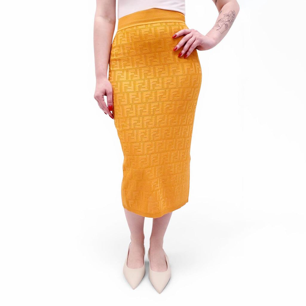 FENDI ORANGE ZUCCA LOGO KNIT SKIRT - SIZE 36