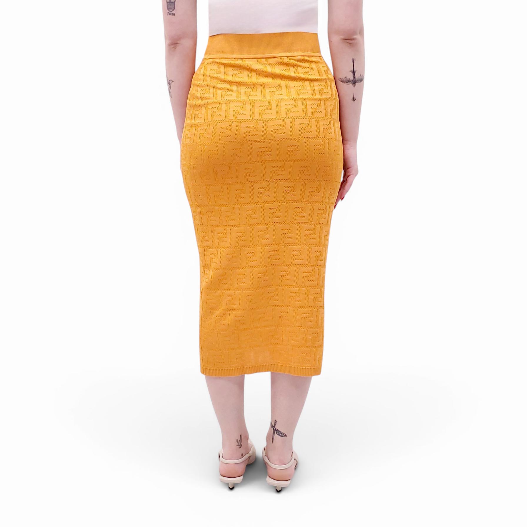 FENDI ORANGE ZUCCA LOGO KNIT SKIRT - SIZE 36