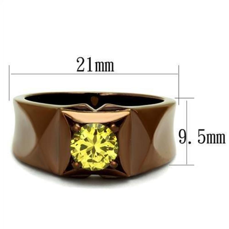 IP Coffee light Stainless Steel Ring with AAA Grade CZ in Topaz