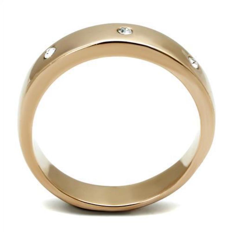 IP Rose Gold(Ion Plating) Stainless Steel Ring with Top Grade Crystal in Clear