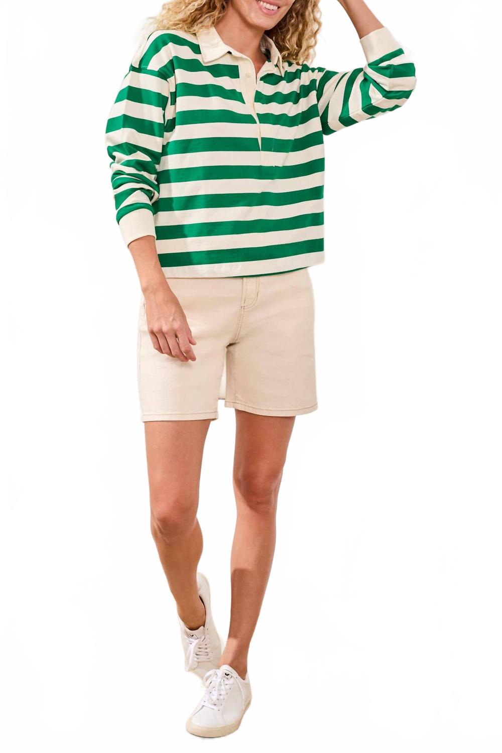 Rugby Long Sleeve Polo Top In Green