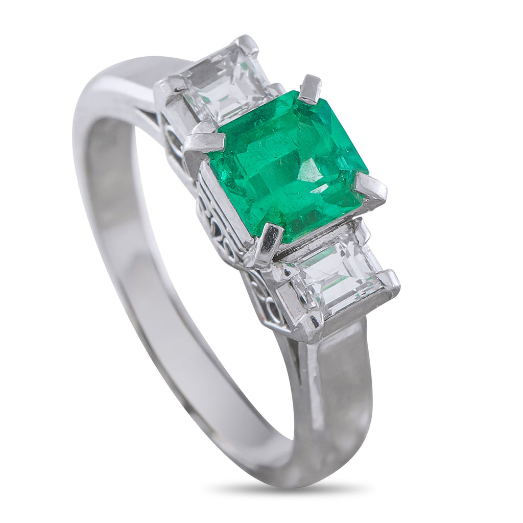 LB Exclusive Platinum 0.36ct Diamond and Emerald Ring MF14-041026