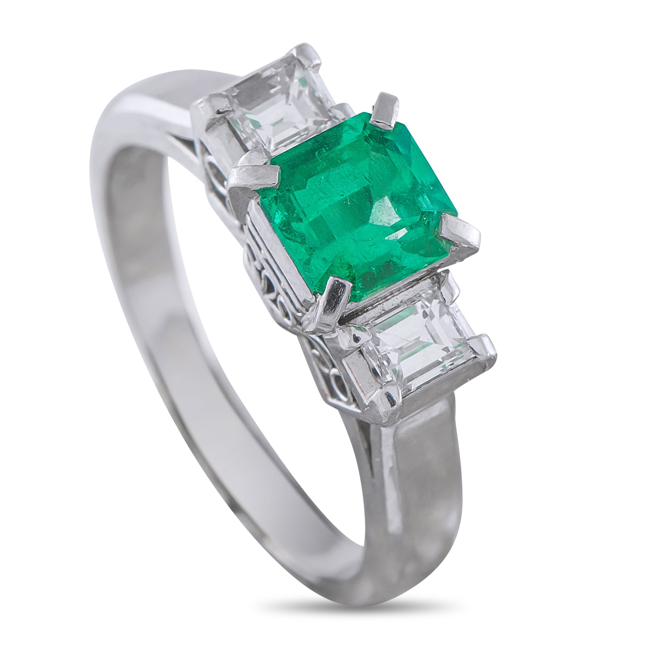 LB Exclusive Platinum 0.36ct Diamond and Emerald Ring MF14-041026