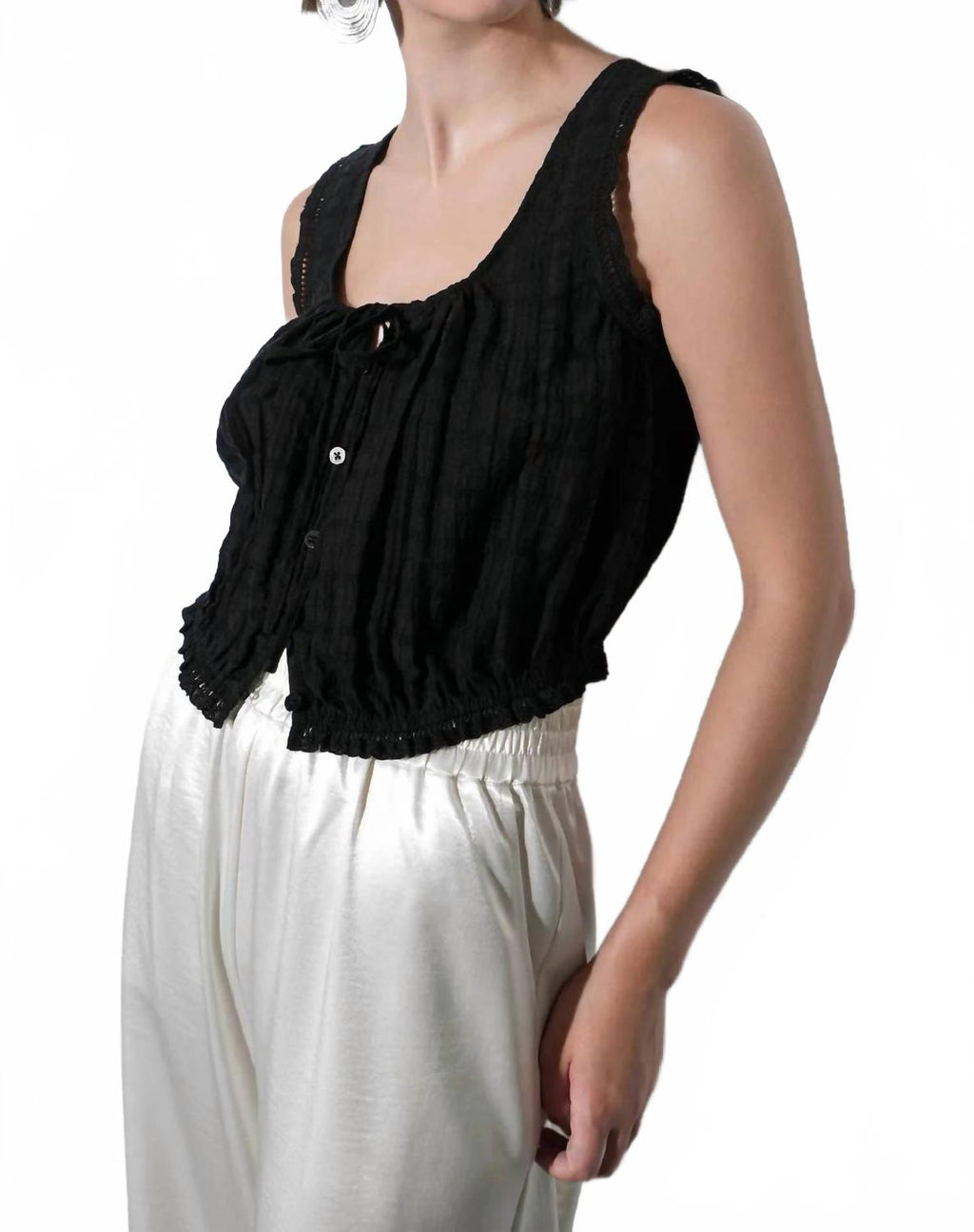 Clara Textured Eyelet Top In Black