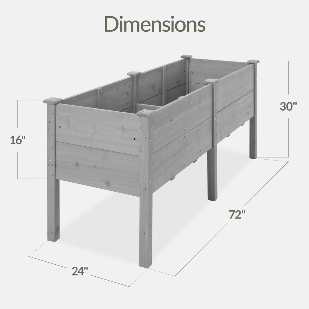 Best Choice Products 72" x 24" x 30" Raised Garden Bed, Extra Deep 16" Depth, Elevated Wood Planter Stand - Gray