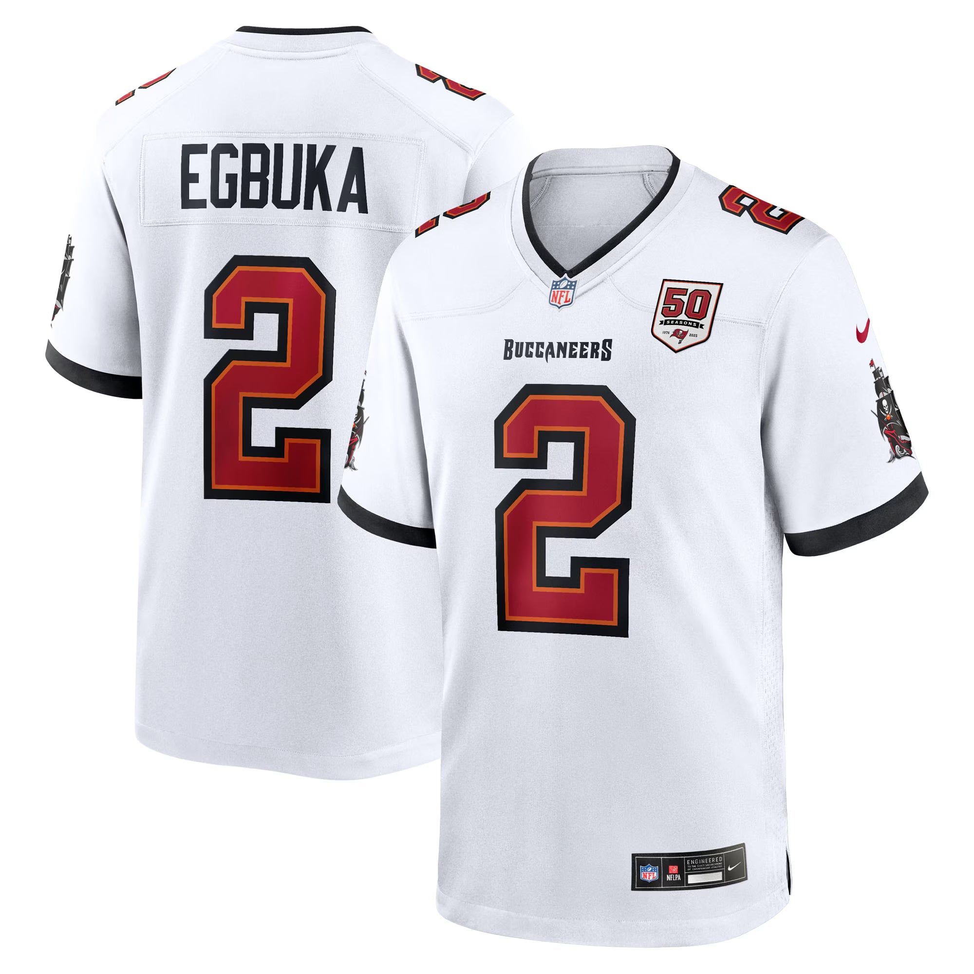 Tampa Bay Buccaneers Emeka Egbuka White 50th Season Game Jersey