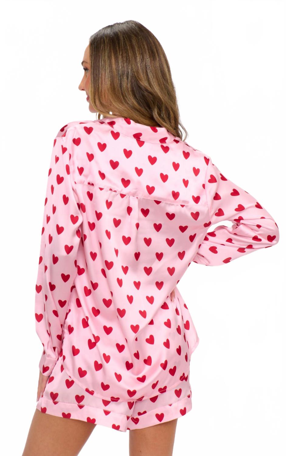 Early Riser Pajama Set In Pink Queen Of Hearts Silky
