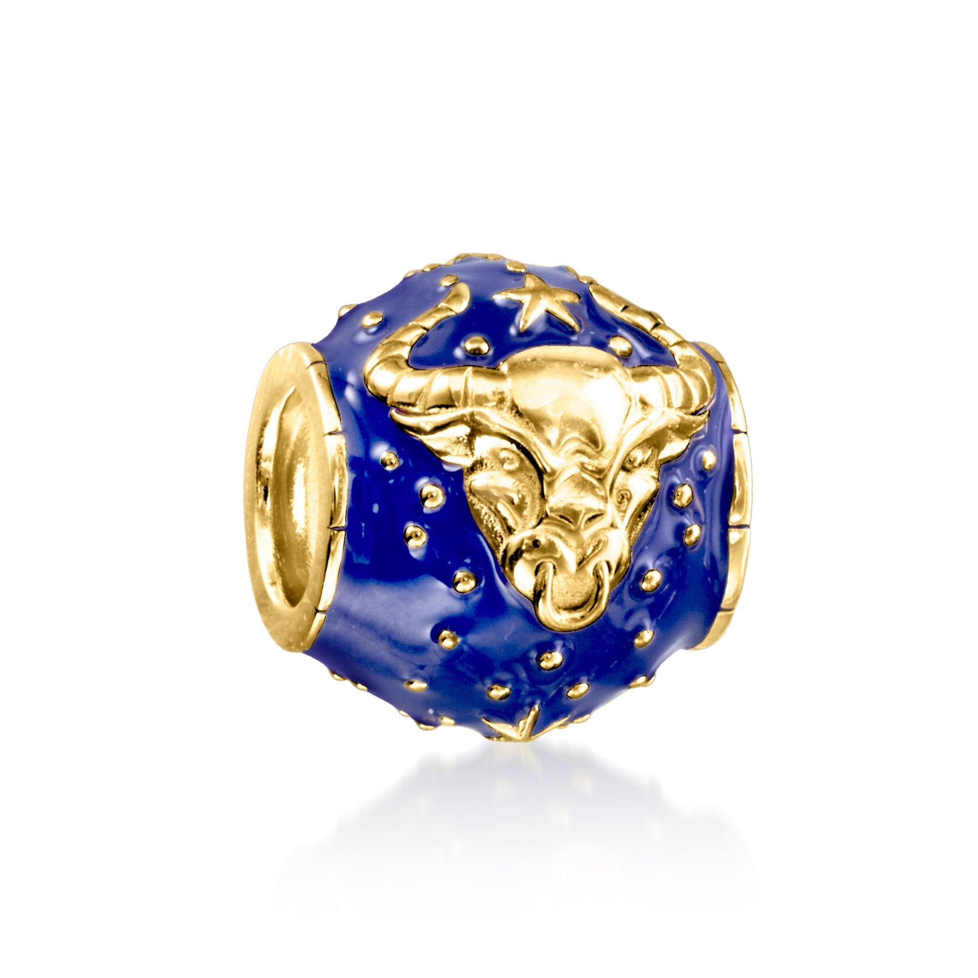 Ross-Simons Blue Enamel Zodiac Bead Charm in 18kt Gold Over Sterling