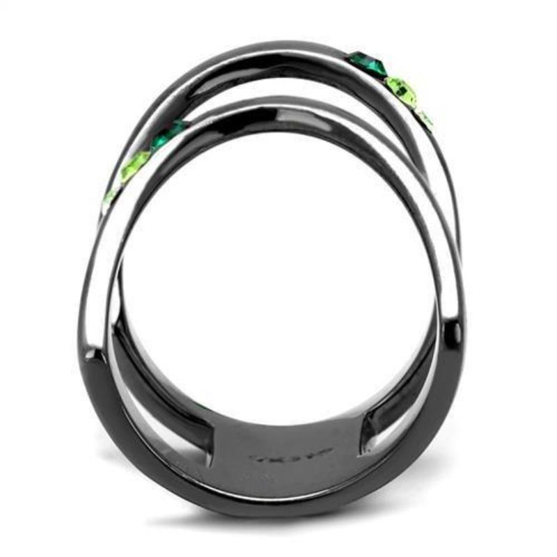 IP Light Black Stainless Steel Ring with Top Grade Crystal in Multi Color