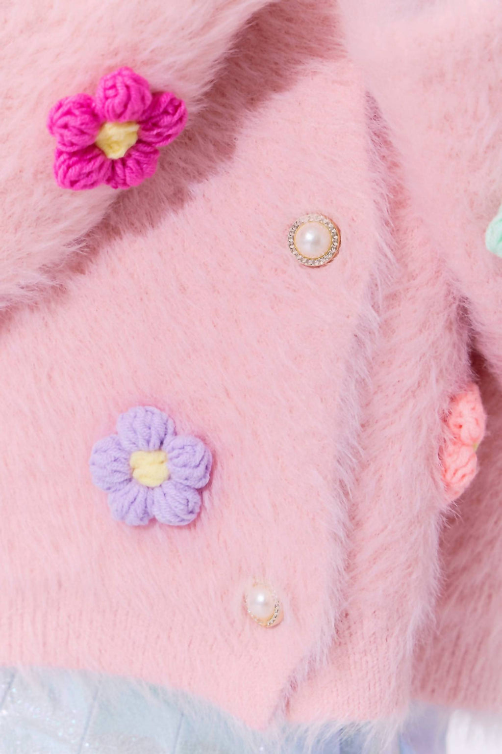 3D Rainbow Daisy Cardigan In Pink