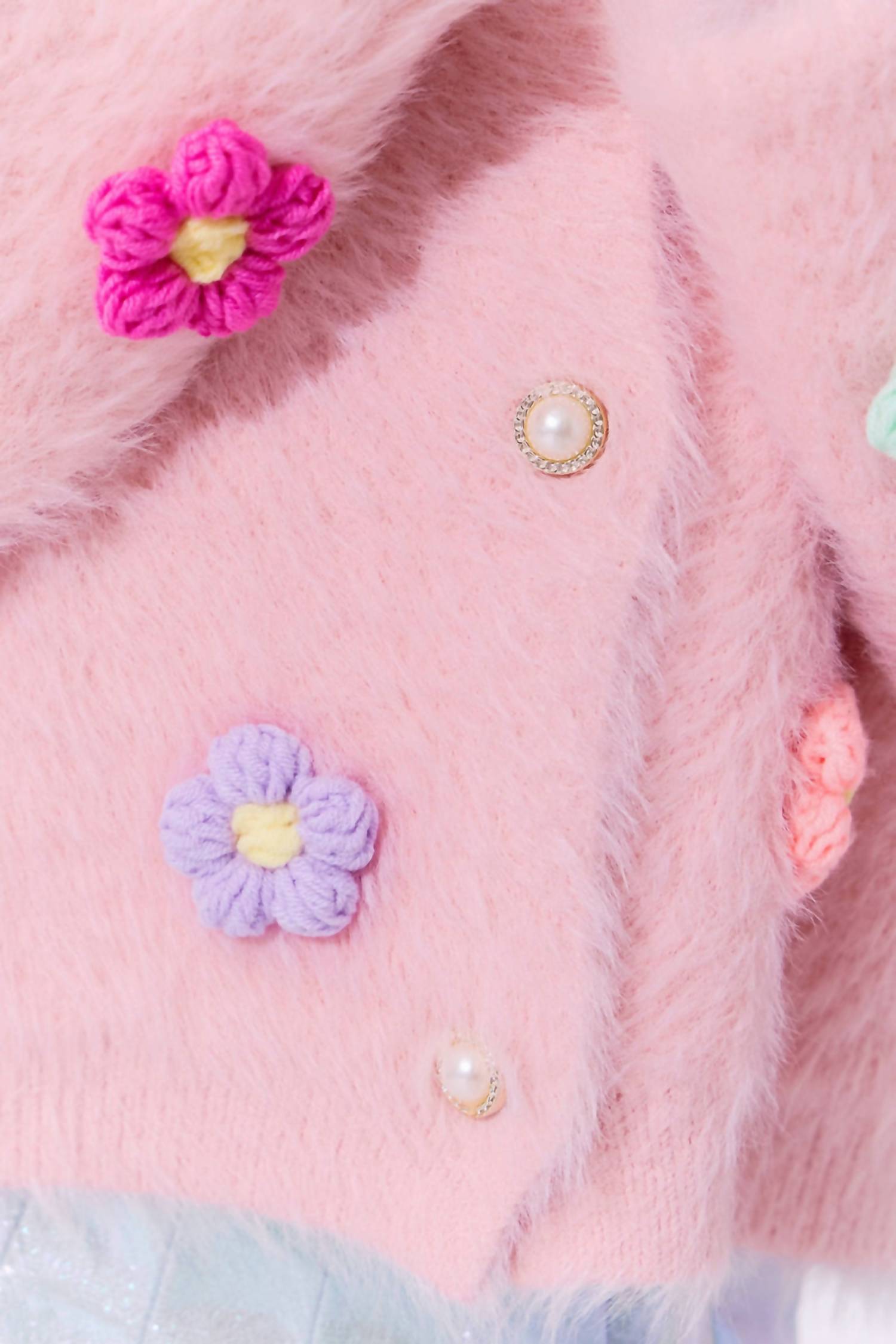 3D Rainbow Daisy Cardigan In Pink