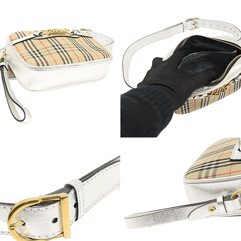 Check Silver Leather Gold-tone Link Belt Bag