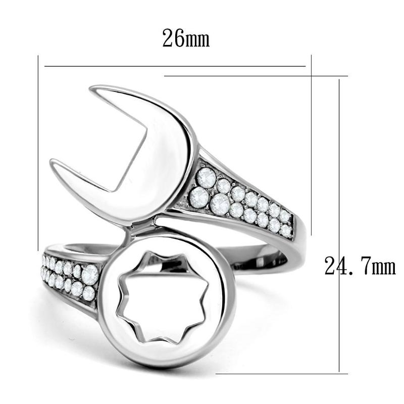 High polished (no plating) Stainless Steel Ring with AAA Grade CZ in Clear